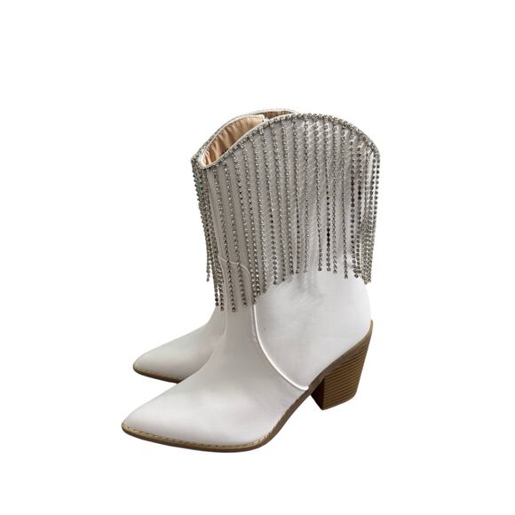 Berness‎ Cow Girl Boots Size 5.5 Pointed Toe Block Heel Rhinestone Fringe - Picture 2 of 11